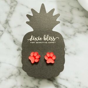 Dixie Bliss Red Paw Print Stud Sensitive Ears Pierced Earrings NEW